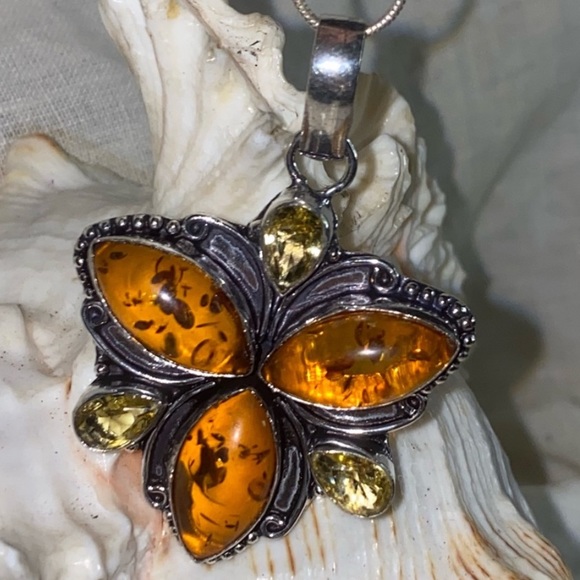 Amber + Citrine vintage multi-gem statement pendant - Picture 1 of 8